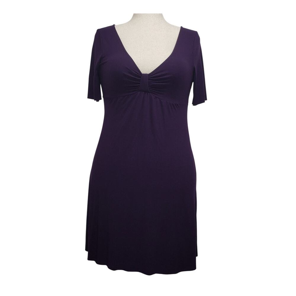 Three Dots Plum Purple Midi Dress M Raw Hem Whimsigoth 90s Grunge Minimalist